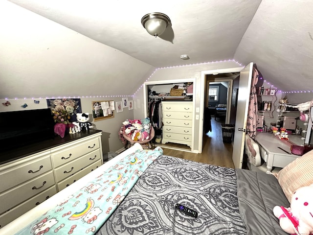 17 Aspen Ct, Norwich, CT 06360 - bedroom with wood finished floors, lofted ceiling, and a closet