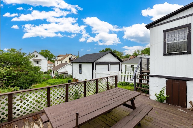650 Broadview Ter, Hartford, CT 06106 - wooden terrace with a residential view, a garage, and an outbuilding