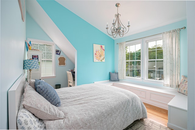 23 Hale St, Westport, CT 06880 - bedroom featuring lofted ceiling, a chandelier, and wood finished floors
