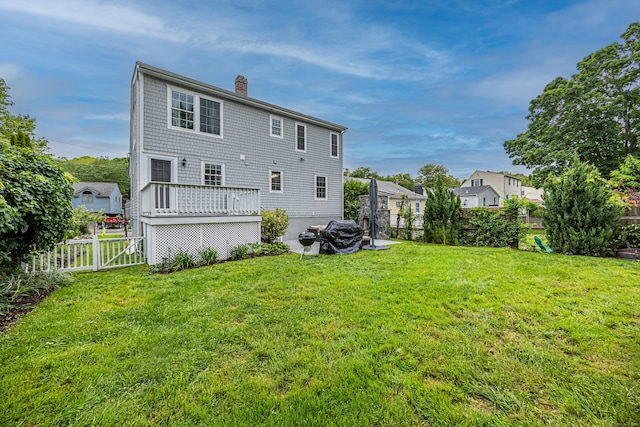 23 Hale St, Westport, CT 06880 - rear view of property featuring a chimney and a wooden deck