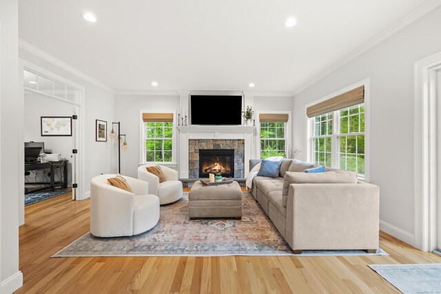 261 W St, Hebron, CT 06248 - living area with recessed lighting, wood finished floors, baseboards, crown molding, and a desk