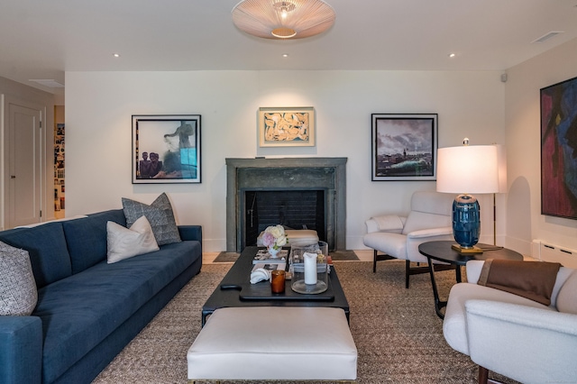7 Hanna Ln, Essex, CT 06426 - living room with a high end fireplace and recessed lighting