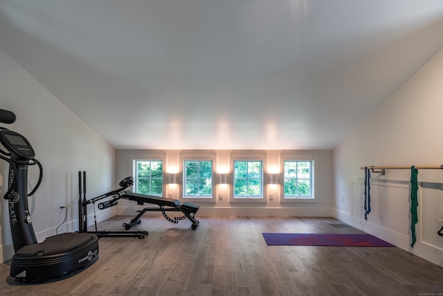 7 Hanna Ln, Essex, CT 06426 - workout area with wood finished floors, plenty of natural light, and lofted ceiling