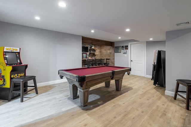 123 Cobblestone Dr, Southington, CT 06479 - playroom with recessed lighting, baseboards, light wood-type flooring, and pool table