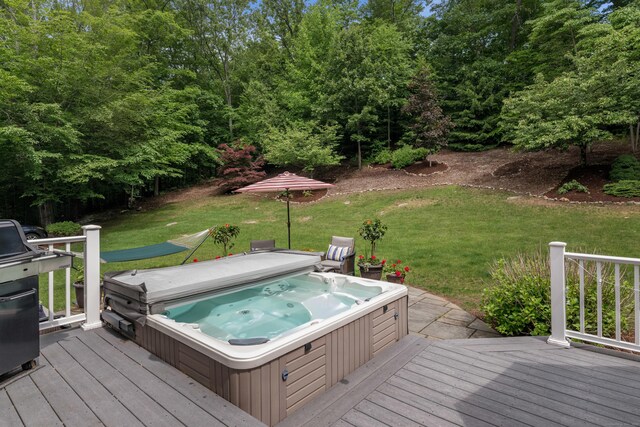 15 Westwood Rd, Essex, CT 06442 - wooden deck with a covered hot tub and a yard