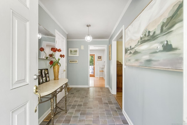 95 Vista Rd, Wilton, CT 06897 - mudroom featuring ornamental molding, baseboards, and stone finish floors