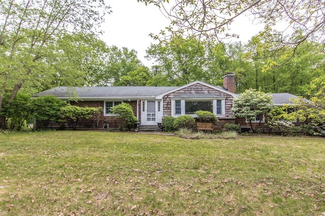 95 Vista Rd, Wilton, CT 06897 - single story home featuring a chimney and a front yard
