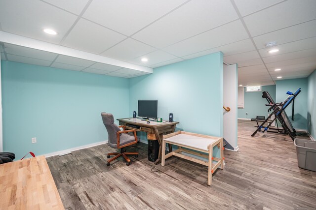 917 N Grand St, Suffield, CT 06093 - office space with wood finished floors, baseboards, a drop ceiling, and recessed lighting