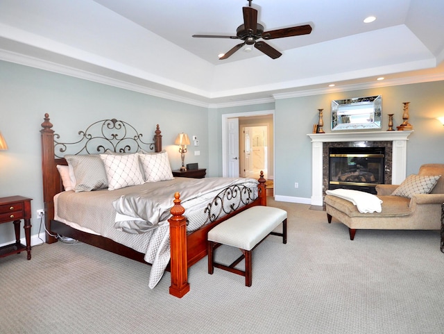21 Pheasant Hill Rd, Canton, CT 06019 - bedroom featuring carpet floors, a raised ceiling, baseboards, a high end fireplace, and recessed lighting