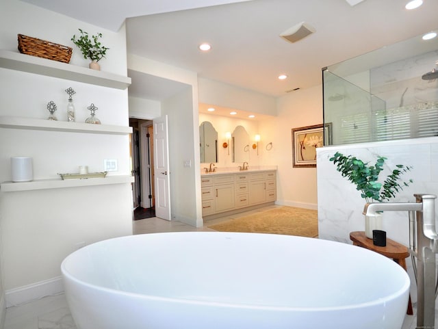 21 Pheasant Hill Rd, Canton, CT 06019 - bathroom with recessed lighting, a shower stall, a freestanding bath, and baseboards