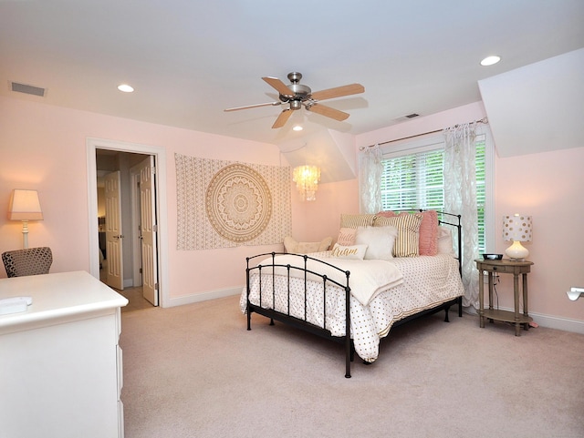 21 Pheasant Hill Rd, Canton, CT 06019 - bedroom with light colored carpet, baseboards, recessed lighting, and ceiling fan