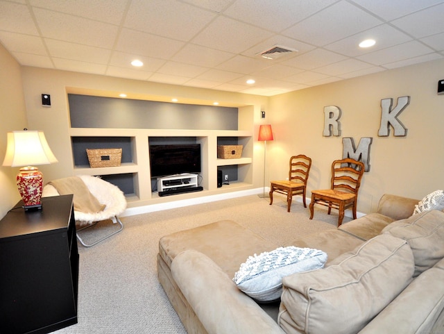 21 Pheasant Hill Rd, Canton, CT 06019 - carpeted living area featuring built in features, a paneled ceiling, and recessed lighting