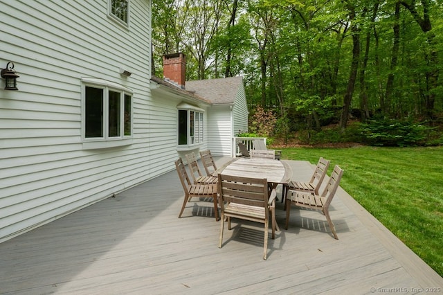 7 Indian Trl, Woodbridge, CT 06525 - wooden deck featuring outdoor dining space and a lawn