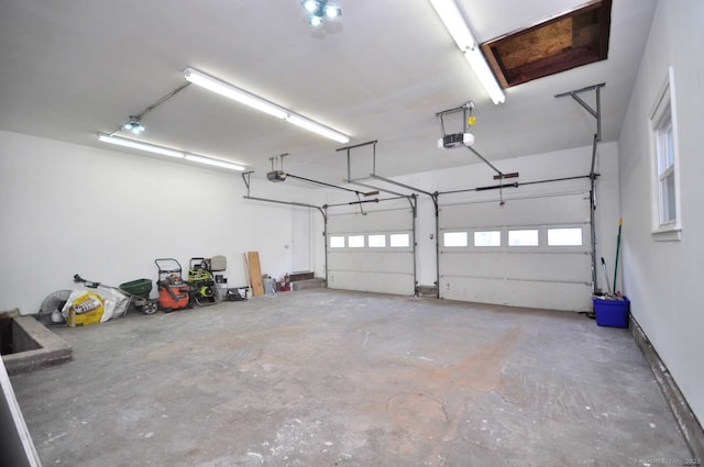 garage with a garage door opener