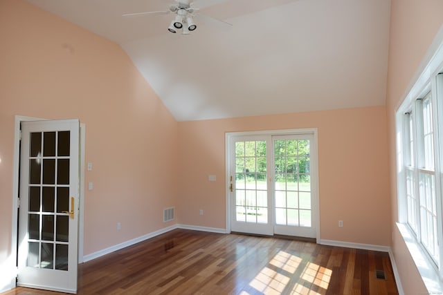 70 Wakeman Hill Rd, Sherman, CT 06784 - unfurnished room featuring lofted ceiling, wood finished floors, a ceiling fan, and baseboards