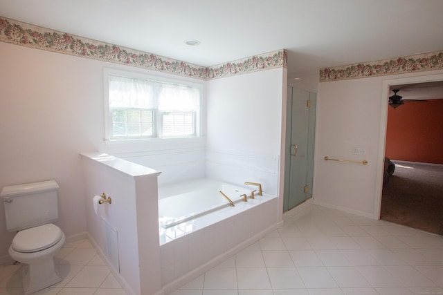 70 Wakeman Hill Rd, Sherman, CT 06784 - bathroom with a bath, toilet, a stall shower, and tile patterned floors