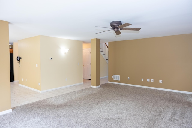 70 Wakeman Hill Rd, Sherman, CT 06784 - spare room with light colored carpet, a ceiling fan, stairway, and baseboards