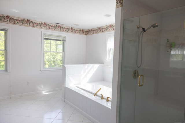 70 Wakeman Hill Rd, Sherman, CT 06784 - full bathroom with a stall shower, a garden tub, tile patterned floors, and baseboards