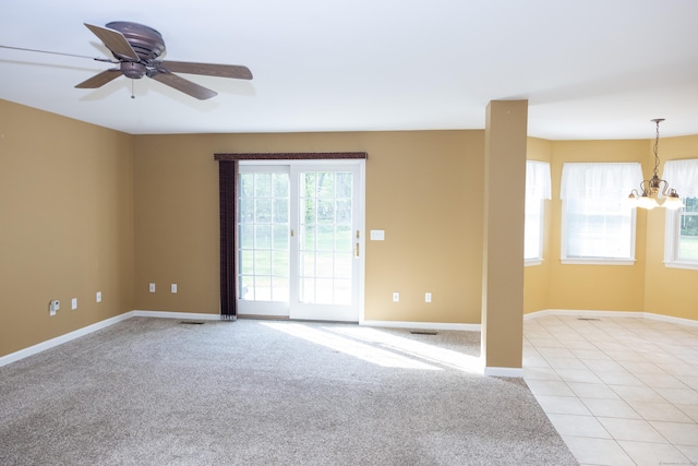70 Wakeman Hill Rd, Sherman, CT 06784 - spare room with a ceiling fan, light carpet, baseboards, and a chandelier