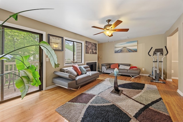 47 Currier Pl Unit 47, Cheshire, CT 06410 - living area featuring wood-type flooring, baseboards, and a ceiling fan