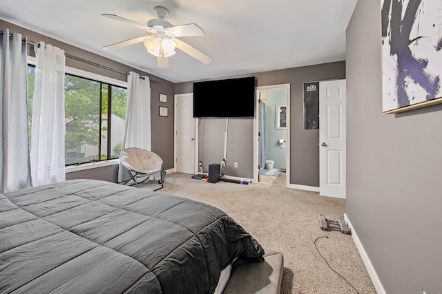 47 Currier Pl Unit 47, Cheshire, CT 06410 - carpeted bedroom featuring baseboards, ceiling fan, and ensuite bath