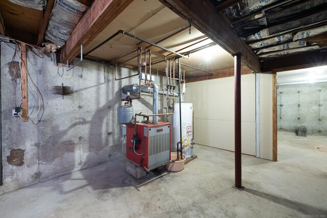 48 Lafayette Dr, Trumbull, CT 06611 - unfinished basement with gas water heater and a heating unit