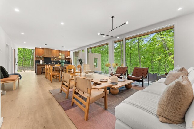 19 Old Paddock Ln, Kent, CT 06785 - living room featuring light wood-type flooring, recessed lighting, and floor to ceiling windows