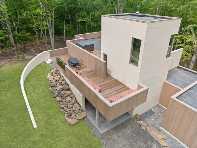 19 Old Paddock Ln, Kent, CT 06785 - wooden deck with a view of trees and a yard