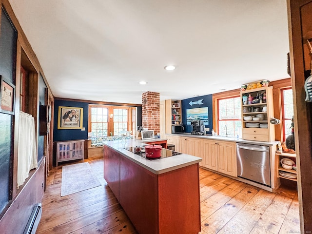 101 Child Hill Rd, Woodstock, CT 06281 - kitchen featuring stainless steel dishwasher, black electric cooktop, light wood finished floors, plenty of natural light, and recessed lighting