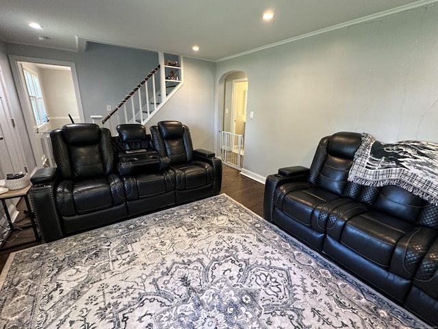 794 Center St, Manchester, CT 06040 - cinema featuring arched walkways, wood finished floors, ornamental molding, baseboards, and recessed lighting