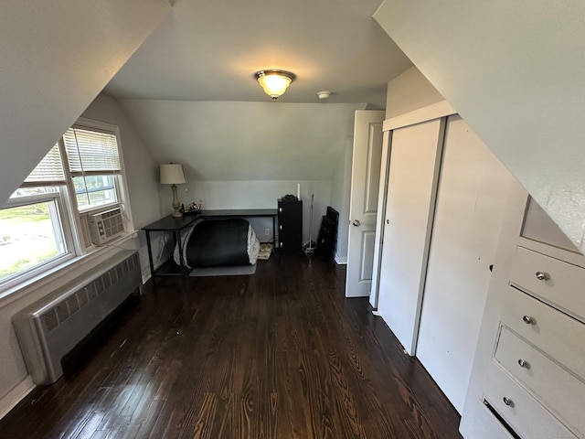 794 Center St, Manchester, CT 06040 - additional living space with radiator, dark wood-style flooring, cooling unit, and vaulted ceiling