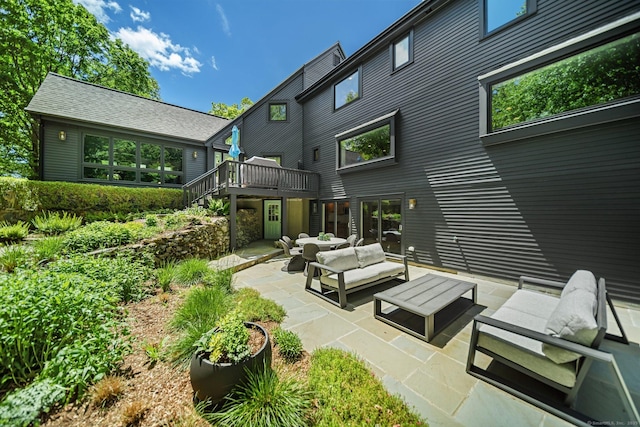 31 Poverty Hollow Rd, Newtown, CT 06470 - rear view of property with outdoor lounge area, a patio area, and a wooden deck