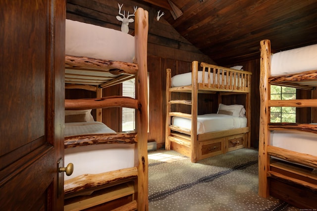 20 Kirk Rd, Sharon, CT 06796 - carpeted bedroom featuring lofted ceiling and wooden ceiling