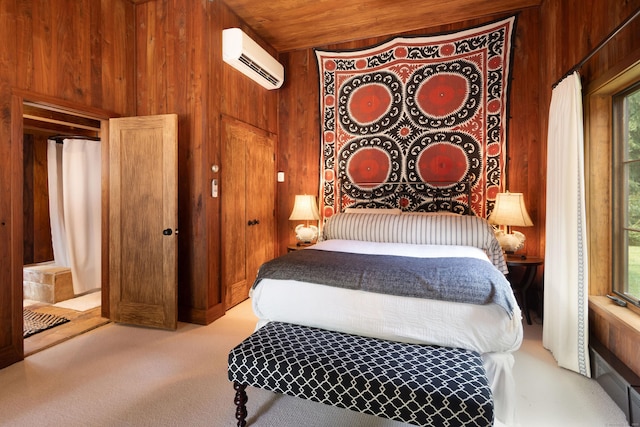 20 Kirk Rd, Sharon, CT 06796 - bedroom featuring a wall unit AC, wooden walls, and carpet flooring