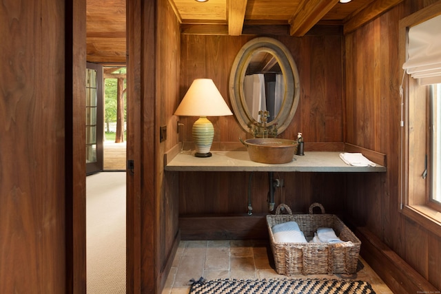 20 Kirk Rd, Sharon, CT 06796 - detailed view of wooden ceiling, wooden walls, and beam ceiling