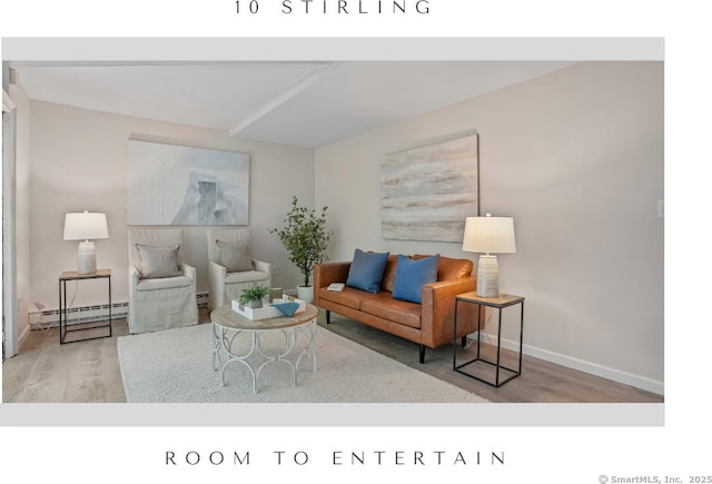 10 Stirling Ct, Middletown, CT 06457 - living area featuring a baseboard radiator, wood finished floors, and baseboards