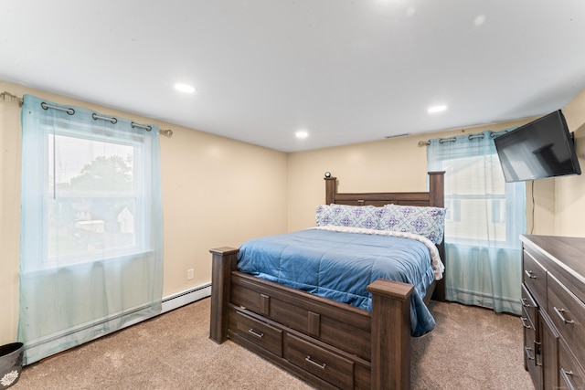 315 Prospect St, Wethersfield, CT 06109 - bedroom with a baseboard radiator, light colored carpet, and recessed lighting