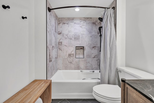 42 Temple Ct Unit 42, New Haven, CT 06511 - bathroom with toilet, shower / bathtub combination with curtain, tile patterned flooring, vanity, and recessed lighting