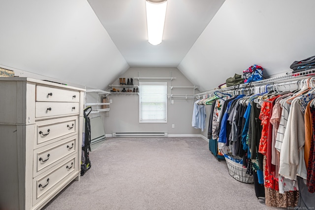 57 Harvard Ct, Middletown, CT 06457 - spacious closet with a baseboard heating unit, vaulted ceiling, and carpet floors