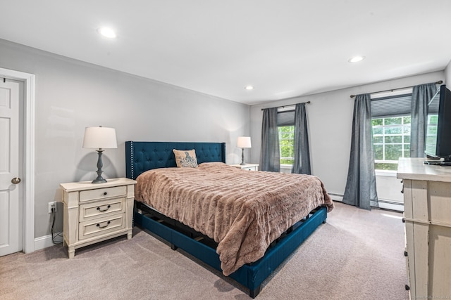 57 Harvard Ct, Middletown, CT 06457 - bedroom featuring light carpet, recessed lighting, a baseboard heating unit, and baseboards