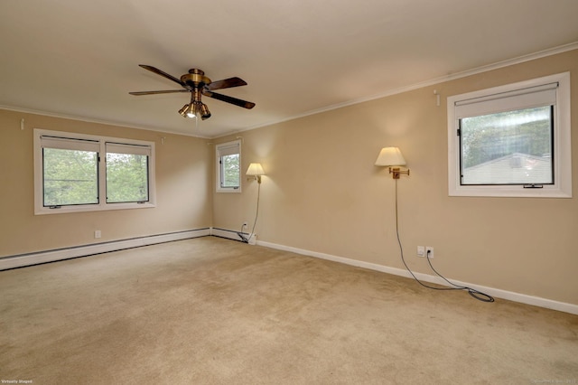 145 Casmir Dr, Fairfield, CT 06825 - empty room featuring ornamental molding, baseboards, a ceiling fan, and light colored carpet