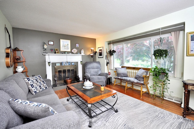 3 Mountain View Dr, Rocky Hill, CT 06067 - living area featuring wood finished floors, a glass covered fireplace, and a textured ceiling