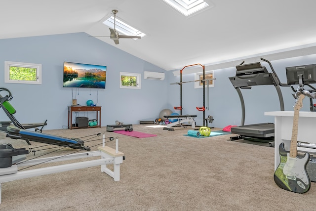 97 W Rd, Marlborough, CT 06447 - workout area with an AC wall unit, lofted ceiling, carpet, and a skylight