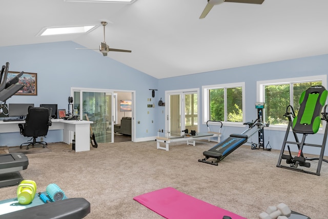 97 W Rd, Marlborough, CT 06447 - exercise room with ceiling fan, carpet flooring, french doors, baseboards, and high vaulted ceiling