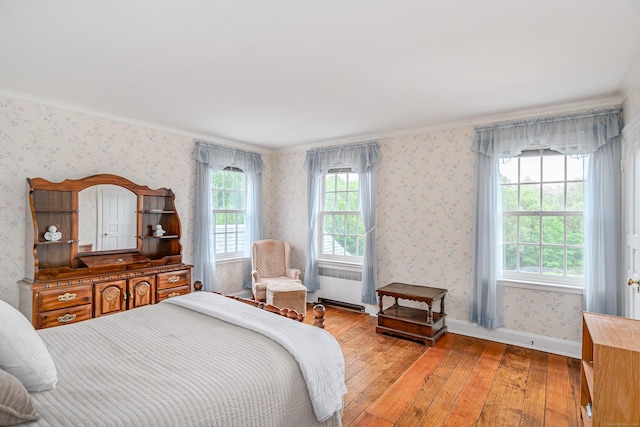 49 Great Ring Rd, Newtown, CT 06482 - bedroom with wallpapered walls, light wood-style flooring, radiator, and crown molding