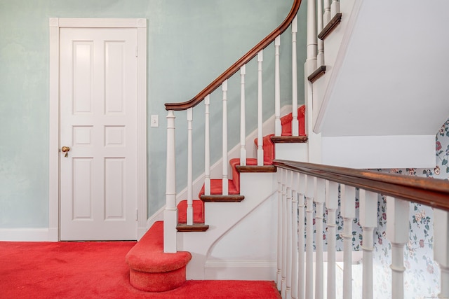 49 Great Ring Rd, Newtown, CT 06482 - stairway featuring carpet flooring and baseboards