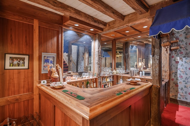49 Great Ring Rd, Newtown, CT 06482 - indoor bar with wallpapered walls, beam ceiling, and wood walls