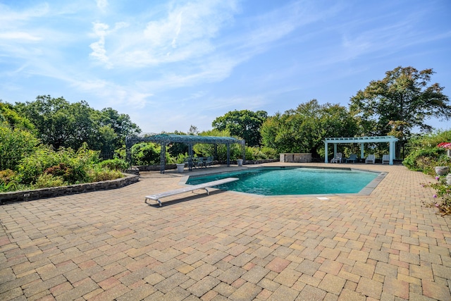49 Great Ring Rd, Newtown, CT 06482 - outdoor pool featuring a pergola, a diving board, and a patio