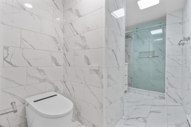 130 Fitch St, North Haven, CT 06473 - bathroom with a marble finish shower, marble finish flooring, and toilet