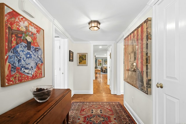 135 Limekiln Rd, Redding, CT 06896 - hall with wood finished floors, baseboards, and crown molding
